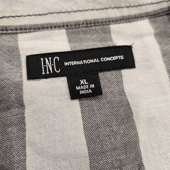INC International Concepts Shirt Men XL Gray White Stripe Short Sleeve Button-Up - Picture 4 of 6